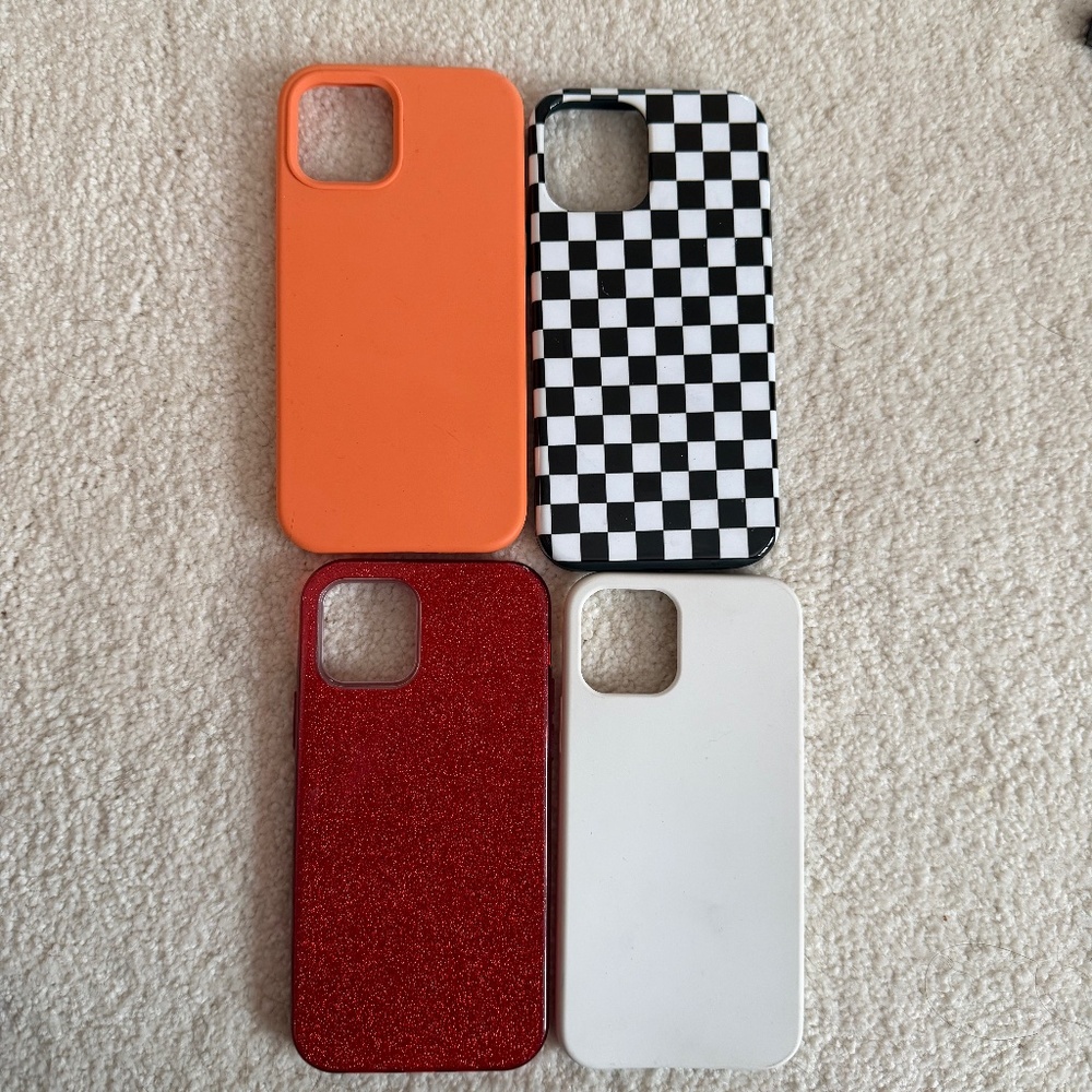 iPhone 12 Pro Cases: Orange , Checkered, White, Sparkly Red